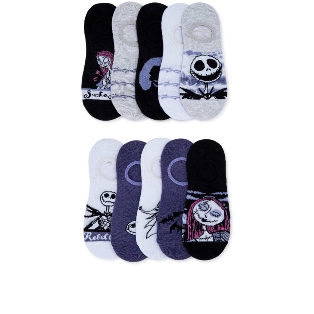 Disney Nightmare Before Christmas No-Show Socks - 10 Pair Set - Jack & Sally